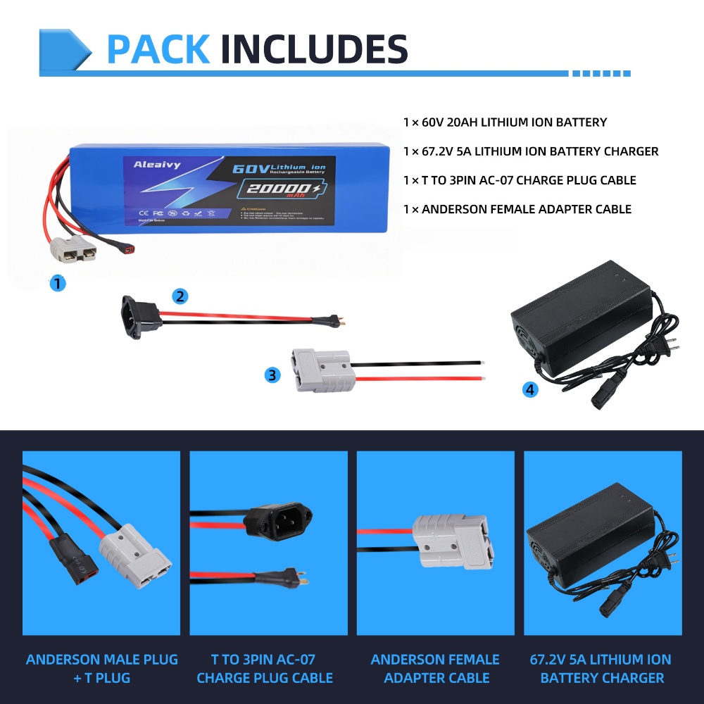 Aleaivy 60V Battery 20AH 30AH  - 60V 30Ah 21700 Battery Pack 评论和价格